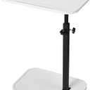 DAVIDOK C-Shaped Sofa End Table, Adjustable Height Couch Side Table with Device Slot, White Color with Black Metal Stand, Couch Table for Living Room, Bedroom White