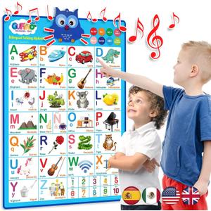 Gufino Alphabet Wall Chart - Bilingual Toys with Interactive Touch Buttons for Independent & Guided Learning - Ideal for Preschool Learning Activities & Spanish Classroom Supplies.