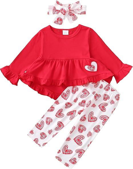 Kucnuzki Baby Girl Clothes Toddler Girl Outfit Ruffle Sleeve Shirt Floral Pant Set Fall Winter Clothing for Girl