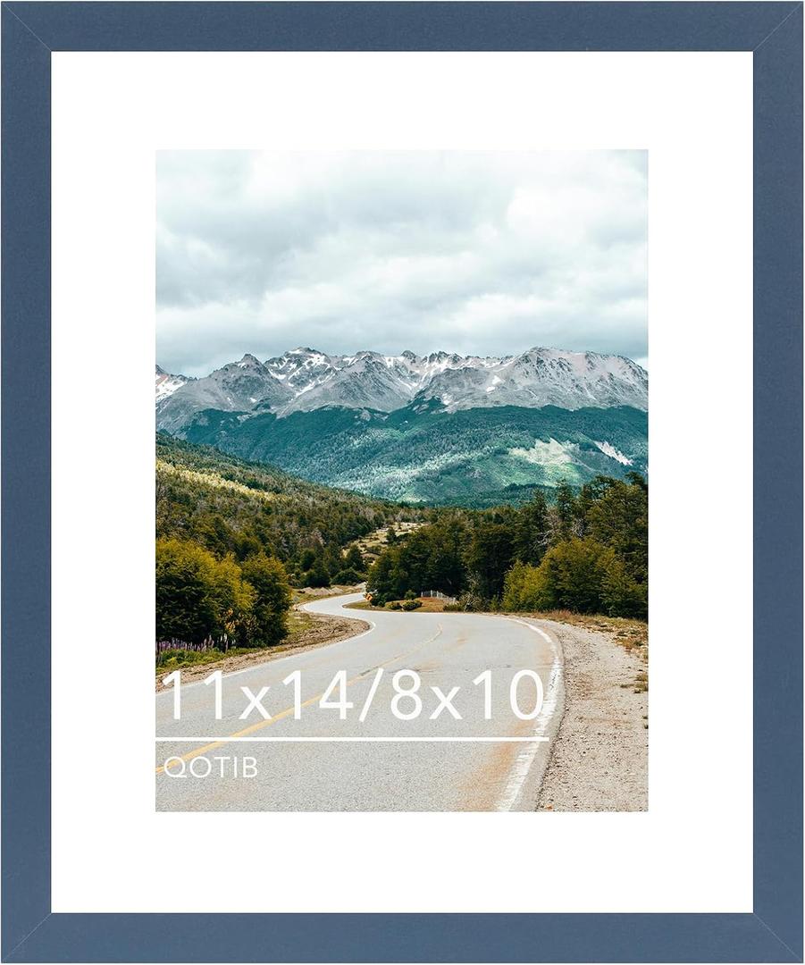 2 x 11x14 Picture Frame with 8x10 Mat Navy Blue, Display 8x10 with Mat or 11x14 Without Mat, Wood 11 by 14 Photo Frame, 11 x 14 Frame for Wall Hanging Display, Navy Blue