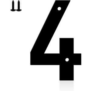 3 x 6" Aluminum House Numbers, Black Metal Address Door Numbers, Metal House Address Number for Outside, Modern Apartment Street Mailbox Number (4)