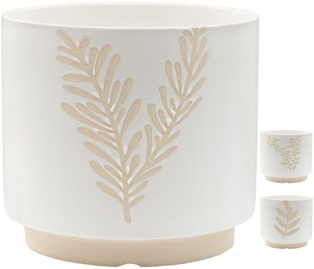 Napco Imports Indoor Outdoor Plant Succulent Herb Flower Pot 7 Inch Ceramic Leaf Cache