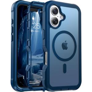 Magnetic for iPhone 16 Case, [Compatible with MagSafe][Military Grade Drop Protection][Heavy Duty Protection][Non-Slip][Shockproof] 2-Layer Durable Bumper Phone Case 6.1''-Deep Blue