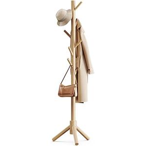 Pipishell Coat Rack Sturdy Wooden Coat Rack Stand, Adjustable Coat Tree, Free Standing Tree Hanger with 4 Sections & 8 Hooks, for Home/Bedroom/Office/Hallway/Entryway