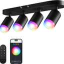LEONLITE Smart LED Track Lighting, WiFi RGB Ceiling Lighting Kit, 4 Head Black Track Light with Remote, APP Control, Compatible with Google Home/Alexa/Siri, 16 Million Colors, 2400-5000K Dimmable, 30W