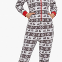 CF Matching Christmas Pajamas for Couples One-Piece Hooded Adult Onesies Holiday Family Sleepwear Jumpsuits Pjs for Women (Medium, Gray)