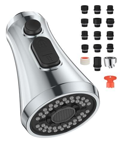 Mbillion Universal Polished Chrome Kitchen Faucet Head Replacement, 3 Function ABS Sink Faucet Head, Pull-Down Nozzle with 14 Adapters, Compatible with Moen,Delta,Kohler,WEWE American Standard Mbillion Universal Polished Chrome Kitchen Faucet Head Replacement, 3 Function ABS Sink Faucet Head, Pull-Down Nozzle with 14 Adapters, Compatible with Moen,Delta,Kohler,WEWE American Standard