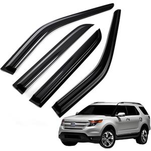 Tape on Wind Noise Reduction Rain Guards for 2011-2019 Explorer, 4-Piece Side Window Visors, UV Resistant & Weatherproof, No Drill Installation