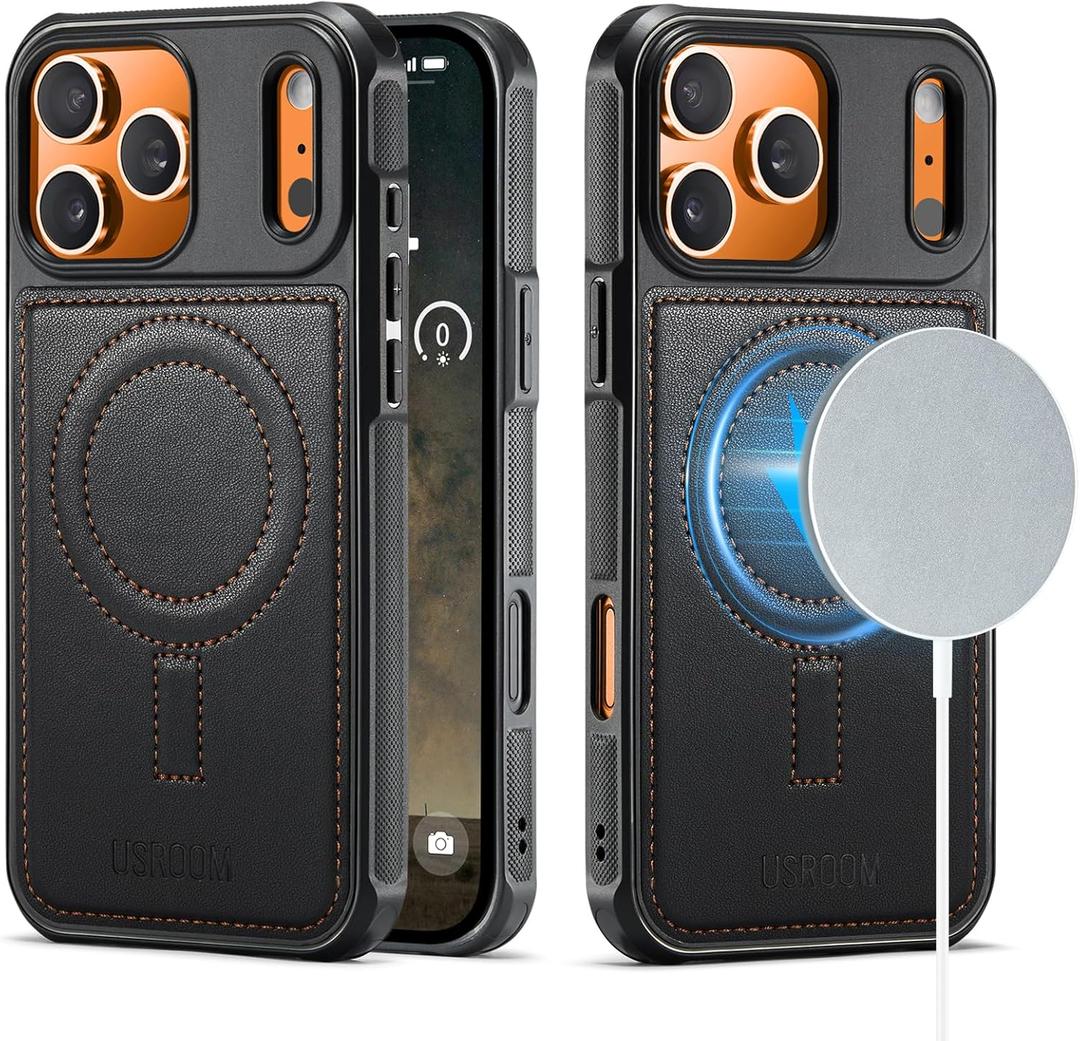 for iPhone 17 Pro Max Case Compatible with Magsafe, Strong Magnetic PU Leather Slim Protective Cover Phone Cases for iPhone 17 Pro Max 6.9" Black