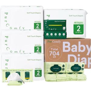 PurComfy Baby Diapers and Wipes Kit, Size 2, Baby Wipes, Baby Dry Wipes