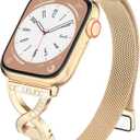 BRG Thin Mesh Loop Compatible with Apple Watch Bands for Women 40mm 41mm 38mm 42mm Series 11 10, Metal Magnetic Stainless Steel Strap with X-Shape Diamond Clasp for iWatch Bands