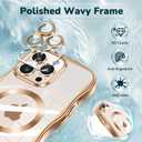 [CD Ring & Curly Wave Edge] for iPhone 15 Pro Case, 2025 Upgraded [Full Camera Protection] [Compatible with MagSafe] Plating Soft Non-Yellowing Clear Case for 15 Pro 6.1 " Men Women ,Titanium Gold