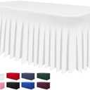 BDDC Table Skirt for 4 Foot Tables - One-Piece White Tablecloths and Skirt, Wrinkle Resistant Ruffles Elastic Cover for Banquets, Weddings, Events, Parties