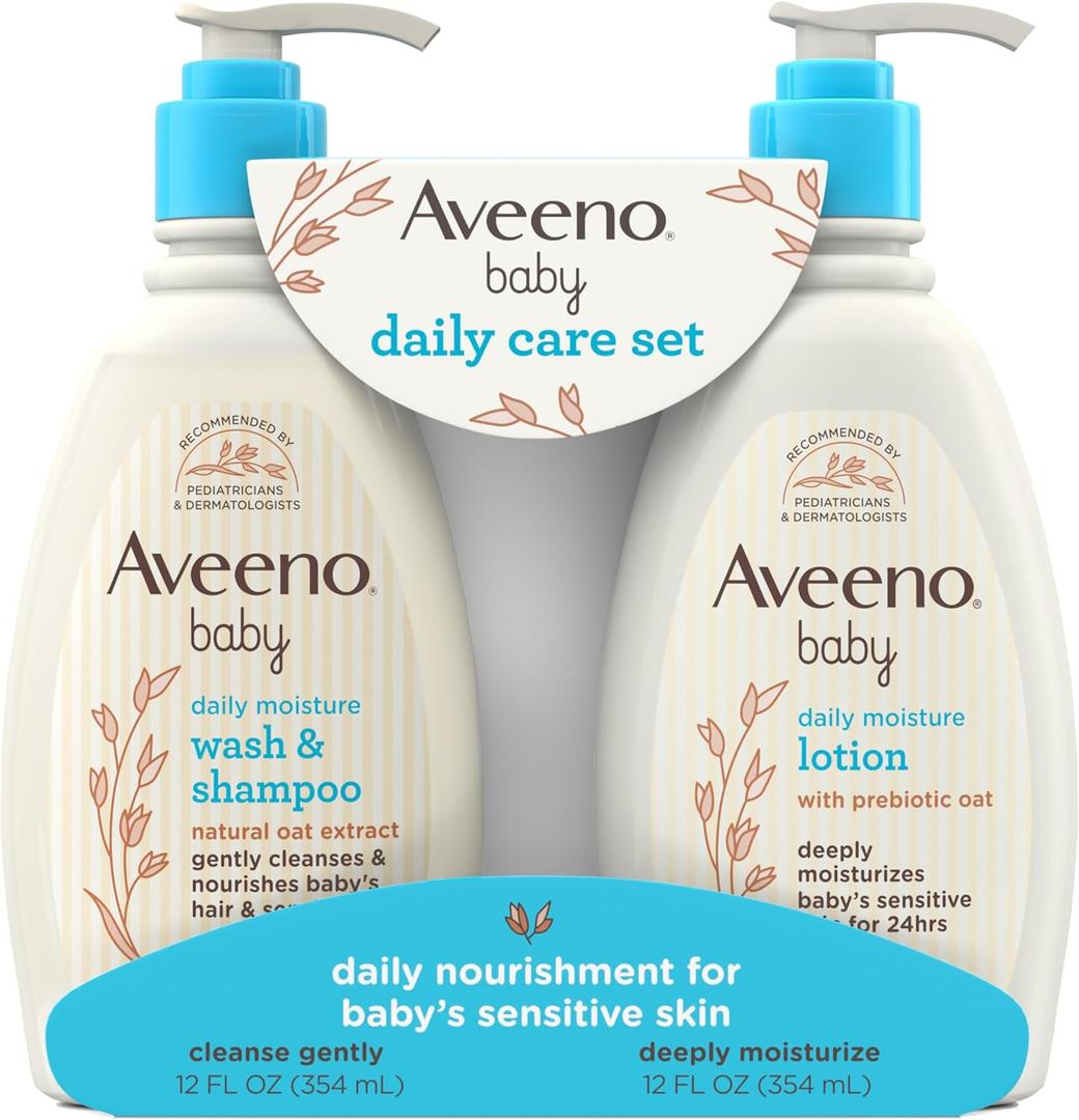 Aveeno Baby Daily Care Gift Set with Oat Extract & Prebiotic Oat, Contains Daily Moisturizing Body Lotion & Gentle 2-in-1 Baby Bath Wash & Shampoo, Hypoallergenic & Paraben-Free, Two Pack