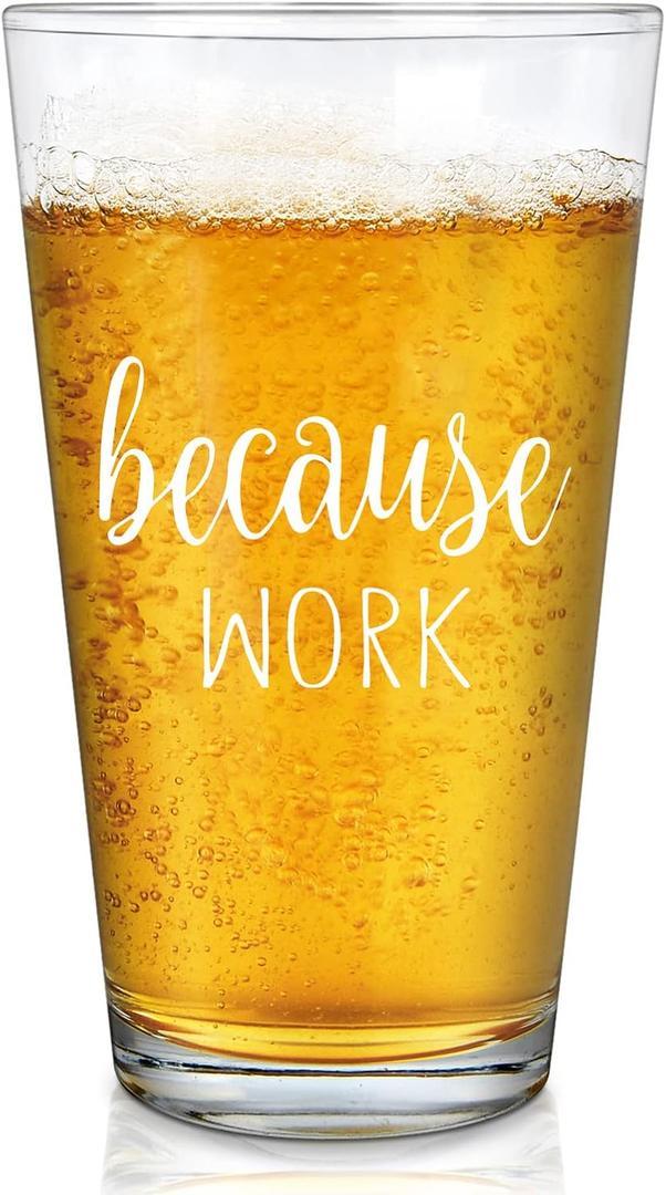 Futtumy Coworker Gifts for Men, Because Work Beer Glass, Funny Boss's Day Gift for Boss Coworker Friends, Christmas Office Birthday White Elephants Exchange Gifts for Coworker Boss, 15Oz Pint Glass