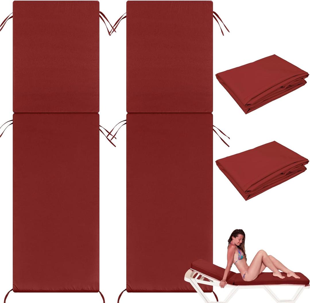 2 Pcs Waterproof Chaise Lounge Cushion Cover Outdoor (Not Includes Cushion) 72 x 21 x 3 Inch Chair Replacement Cover Chaise Slipcover with Zipper Ties for Patio Pool (Brick Red)