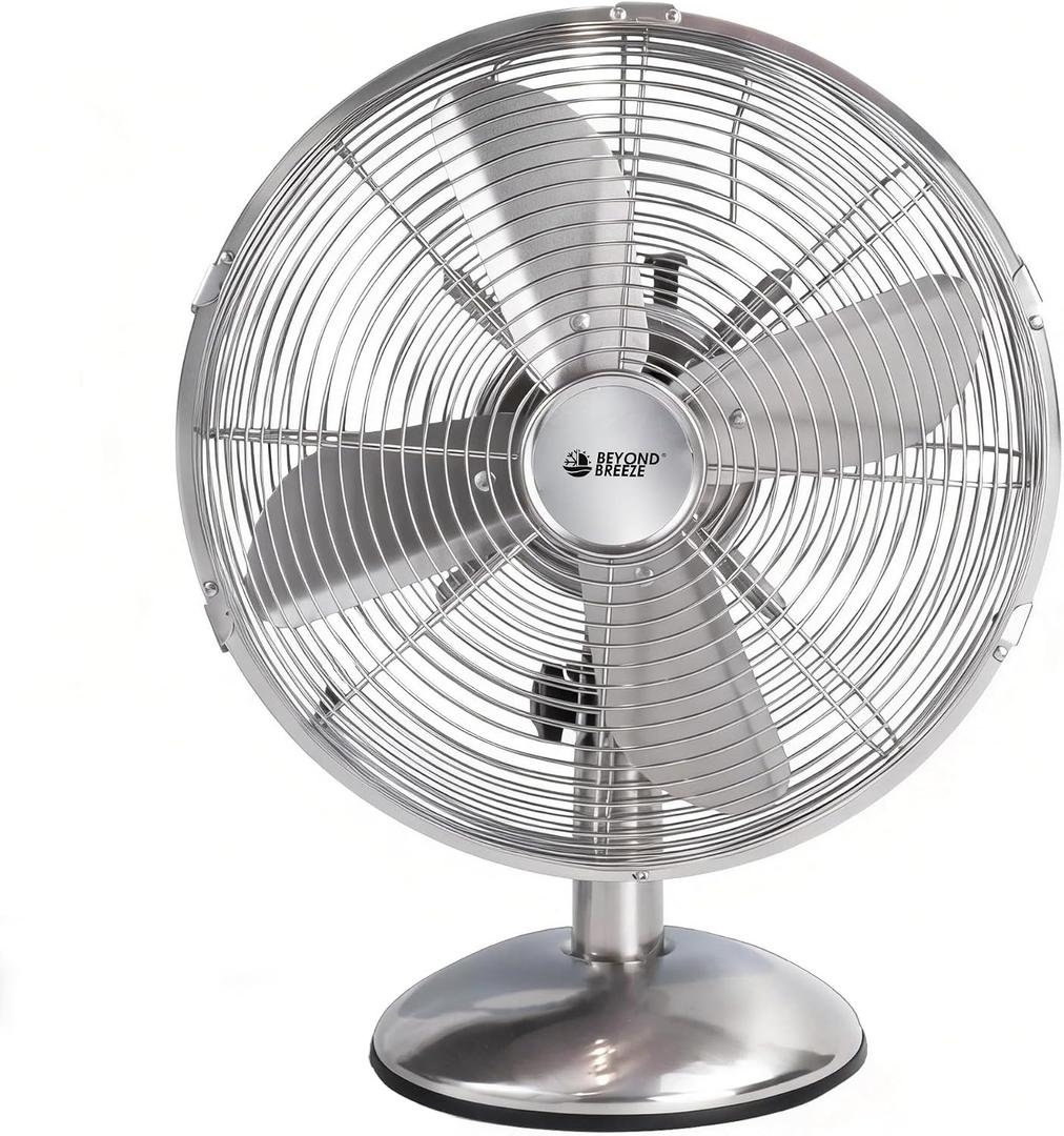 BEYOND BREEZE 12 Inch Retro Oscillating Table Fan, All Metal Desk Fan with 3-Speed and 80 Wide Oscillation, Perfect for Home and Office