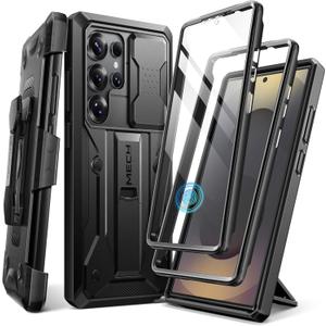 TONGATE for Samsung Galaxy S25 Ultra Case, [Built-in Slide Camera Cover & Screen Protector] [2 Front Frames] Full-Body Heavy Duty Shockproof S25 Ultra Phone Case with Stand & Belt Clip Holster, Black