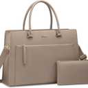 LOVEVOOK Laptop Bag for Women 15.6 Inch Tote Work Bag Leather Computer Briefcase Waterproof Business Teacher Office Bag Handbag with Small Clutch,Light Khaki