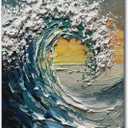 V-inspire 3D Textured Wave Oil Painting, 28x40 Inches, Abstract Canvas Art with Black Frame