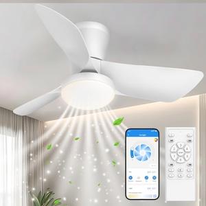 Ceiling Fans Lights with APP & Remote Control: 30 Inch Low Profile Ceiling Fans with Lights Reversible Small Flush Mount Ceiling Fan 3 Colors Quiet 6 Speeds Ceiling Fan for Bedroom Livingroom Kitchen