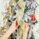 Gold Glitter Christmas Tree Topper Bow 11 Inch with 6 Ribbon Tails 3 Yards Long Wired Ribbon for Holiday Easy Style Party Decoration