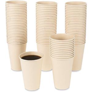 100 Count 12 oz Plant Fiber Disposable Light Brown Paper Coffee Cups, Perfect for Hot Drink, Hot Coffee, Hot Cocoa, Hot Tea, 12oz Water cups