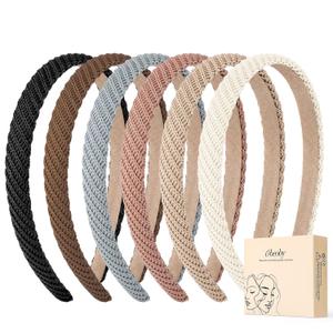 obeoby 6 Pack Trendy Headbands for Thicker Hair, Non Slip 0.6 inch Thin Knitted Hairbands Assorted Colors for Girls Summer Dress Outfit(Brown Series