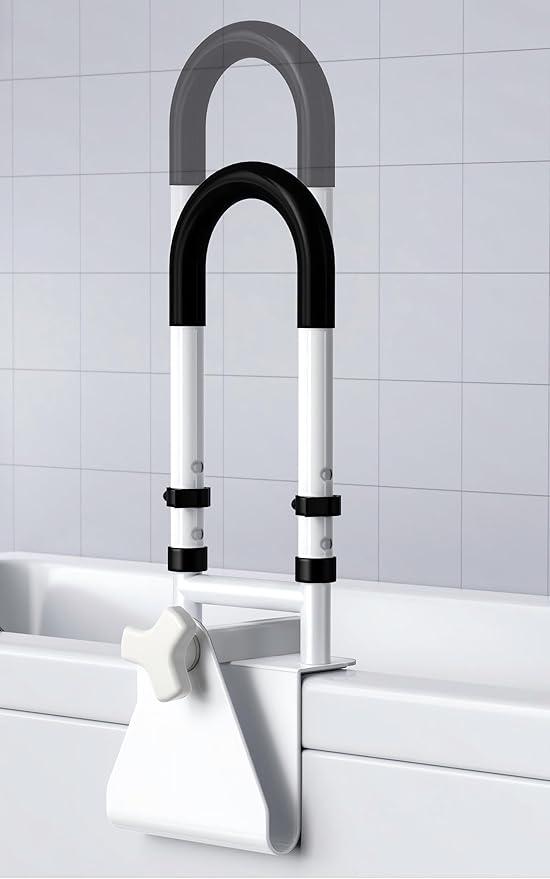 Adjustable Bathtub Safety Rail: Shower Grab Bar Handle for Seniors, Elderly, Disabled, Fits 3.1 to 6.7 Inch Tub Walls, Bathroom Safety Bars with Non-Slip Grip, Supports 300 lbs