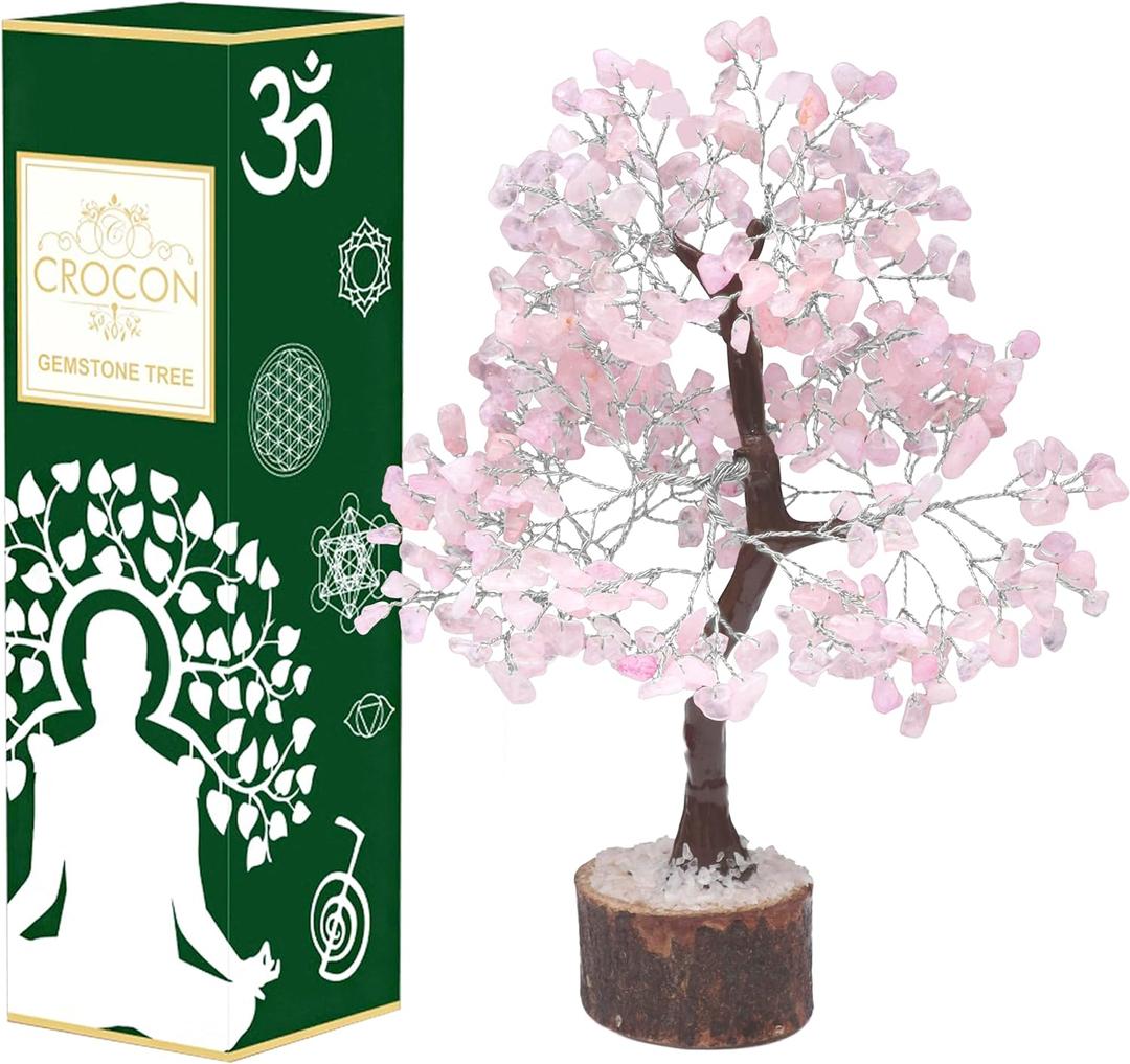 Rose Quartz Crystal Tree Home Decor and Pink Room Decor, Healing Crystals Chakra Tree of Life Birthday Gifts for Women Mom Her Sister House Warming Gifts New Home Spiritual Presents Womens Gift (002 Aa Rose Quartz (Sliver Wire))