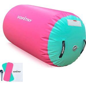 VOFiTNY Gymnastics Tumbling Equipment Air Barrel Inflatable Octagon Tumbler Roller Back-bend Trainer Cheerleading Without Pump (2.6'L x 1.55'D, Pink/Teal No Pump)