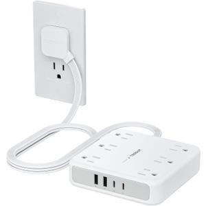 TESSAN Surge Protector Power Strip 2100J, 5 FT Extension Cord with Multiple Outlets Flat Plug, 4 USB (2 USB C) and 6 AC Outlets, Multi Port Charging Station for Home Office Dorm Room Essentials (Grey)