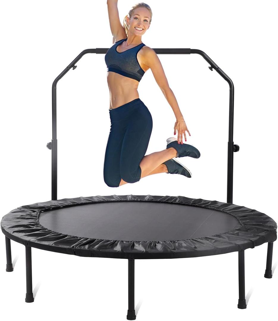 Rebounder Trampoline for Adults, 50" Foldable Spring Fitness Trampoline - 450 lbs Capacity, Quiet & Stable Indoor/Outdoor Exercise Equipment for Cardio Workout, Black