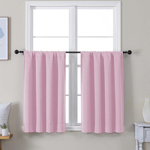 Simplebrand Ava Pink Short 36 Inches Blackout Curtain 2 Panels Set, Half Window Rod Pocket Privacy Curtain Tiers for Kitchen, Curtains Blackout for Bathroom Shades, W40 x L36 Inch, Pink