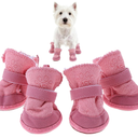 GabeFish Puppy Cute Cozy Warm Anti Slip Winter Boots for  Dogs Pets Cats Thicken Fleece Snow Shoes Brown Medium (Label: 3), Pink