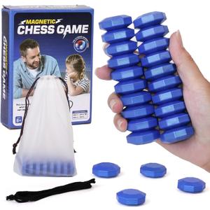 Magnetic Chess Game, Magnet Games with Stones, Puzzle Strategy Family Games, Portable Board Games, Fun Tabletop Multiplayer Chess Game (Blue)