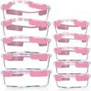 VERONES 10Pack Glass Meal Prep Containers, Airtight Glass Lunch Containers,Stackable Food Storage Containers Set with Lids,Exclusive of BPA, for Microwave,Oven, Freezer&Dishwasher Friendly, Pink