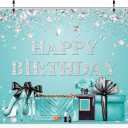 Riyidecor Teal Birthday Banner Backdrop for Women Party Decoration Girls Turquoise Silver Sparkle Diamonds Fashion Photography Background Supplies 7x5 Feet Props Photo Shoot Fabric Cloth