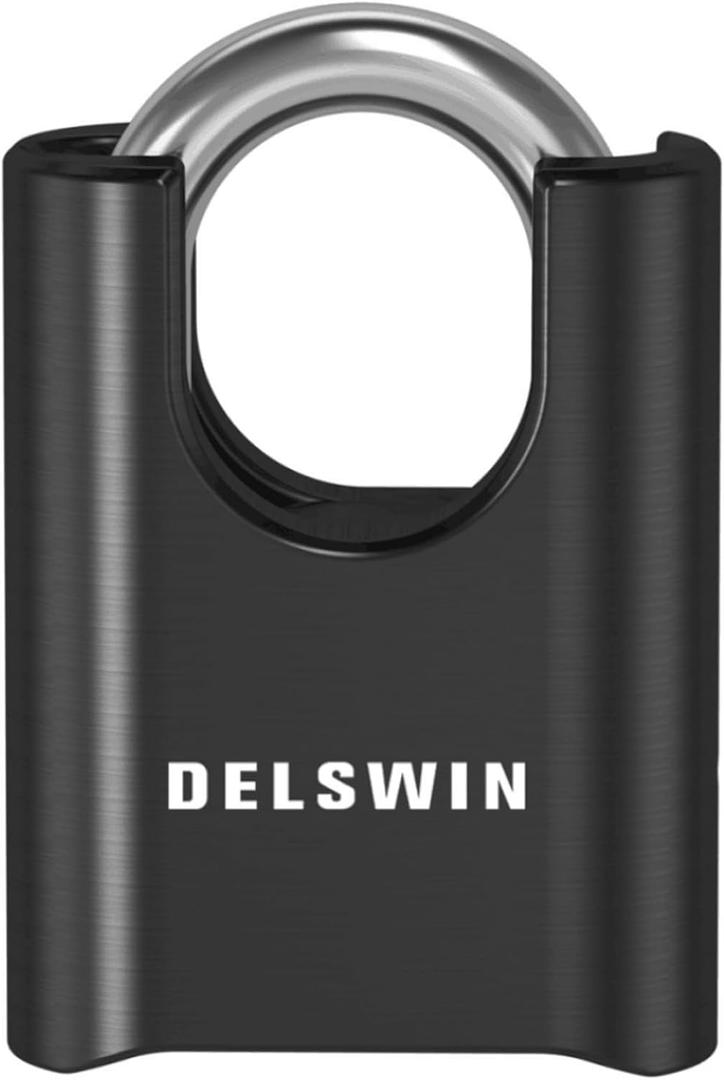 DELSWIN 4-Digit Combination Lock Outdoor Padlock - Heavy Duty Locker Lock with Hardened Steel Shackle, Waterproof Combo Lock for Gym Locker, Hasp Storage, Shed, Fence, Gate (Obsidian Black,1Pcs)