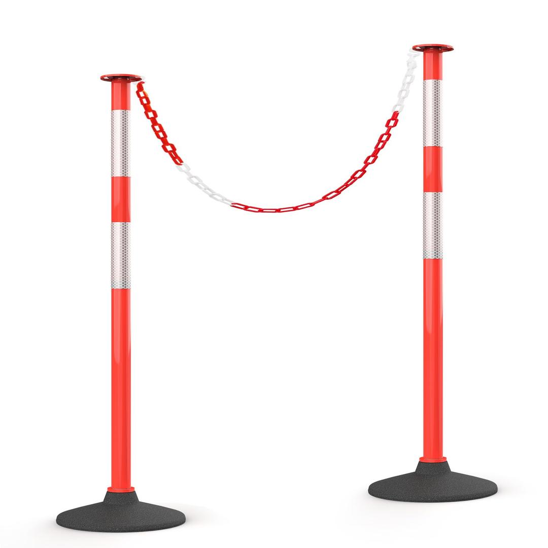 HiGiant 2 Pack 34 Inches Traffic Delineator Posts with Weighted Rubber Base, Portable Orange Safety Posts Cones with Reflective Collars and 5 Ft Plastic Chains for Parking Lot, Construction Work