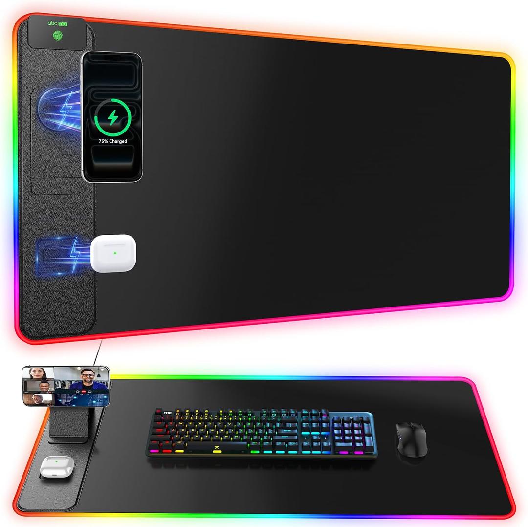 Wireless Charging Mouse Pad with Magnetic Phone Stand, 31.5"x15.8" Large, 31.5L x 15.8W inches