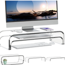 Acrylic Dual Monitor Stand Riser 2 Tier, Modular Laptop Stand for Desk, Multifunctional Desktop Organizer Shelf for PC, iMac, Printer, Detachable Monitor Stand for Office or Home, Clear