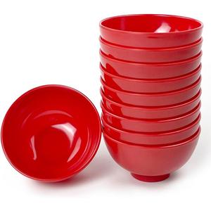 4.5-inch Unbreakable Small Melamine Bowls for Cereal Rice Soup Dessert Snack Ice-Cream Pudding Mini Round Plastic Bowl.(10 PCS) Red