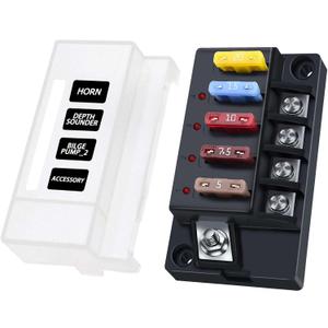 12V Fuse Block, 4 Circuits Waterproof Marine Fuse Panel Relay Box Kit with LED Indicator Damp-Proof Cover, 12 Volt Fuse Box Kit ATO Blade Fuse Block for 12V/24V Automotive Car RV Truck Boat