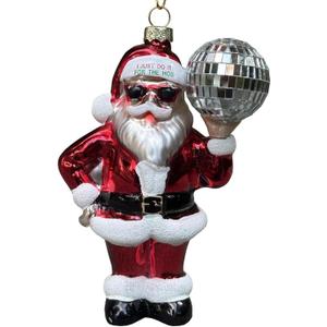 5.7" HolyHaHa Vintage Retro Party Santa I Just Do It for The Hos Glass Blown Christmas Ornament, Holiday Decoration with Disco Ball & Sunglasses