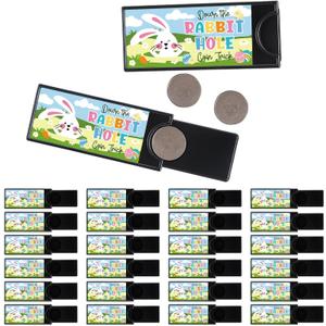 Skylety 24 Set Easter Magic Coin Bunny Magic Trick with Stickers Rabbit Hole Coin Trick Easter Basket Stuffers Bunny Party Favors Bulk for Adult Exchange Gift, Fun Non Candy Alternative