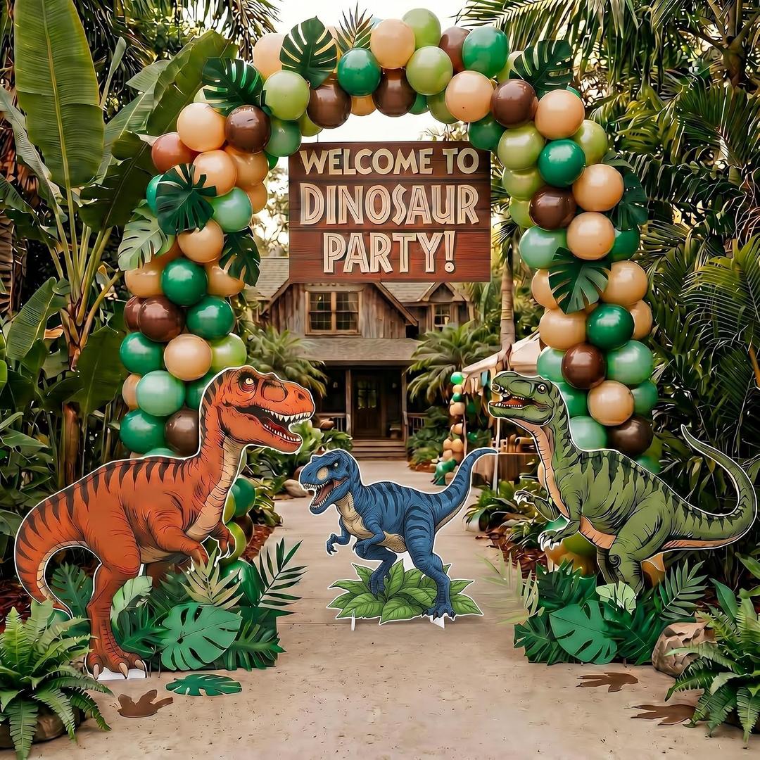 3 Pcs Large Dinosaur Themed Decoration T-rex Stegosaurus Velociraptor Cardboard Cutout Standup Dinosaur Birthday Party Photo Backdrop for Jurassic Theme Jungle Safari Party Supply (Modern)