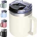 ALOUFEA 12oz Insulated Coffee Mug Cup with Handle, Stainless Steel Travel Coffee Mug with Flip Lid, Double Wall Vacuum Coffee Tumbler, Cream