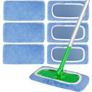 6 Pack Reusable Microfiber Mop Pads Compatible with Swiffer Sweeper Mop, Dry Sweeping Cloths & Wet Mopping Cloths, Washable Wet Pads Refill for Hardwood Surface Floor Cleaning