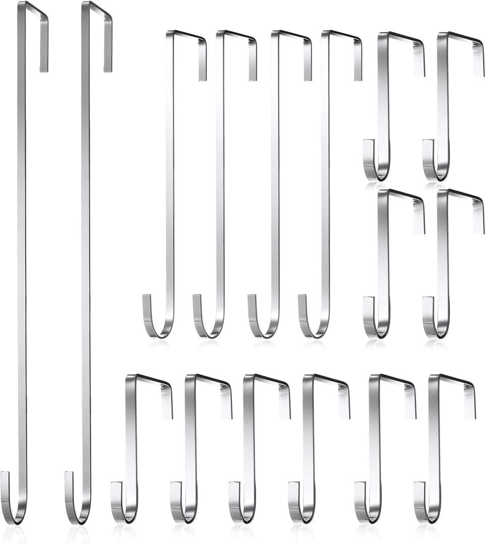 Hotop 16 Pieces Christmas Wreath Hanger Over Door Hooks for Hanging Metal Z Hooks Christmas Front Door Welcome Sign Decor Hanging Coats Hats Bags(Electroplated Silver)